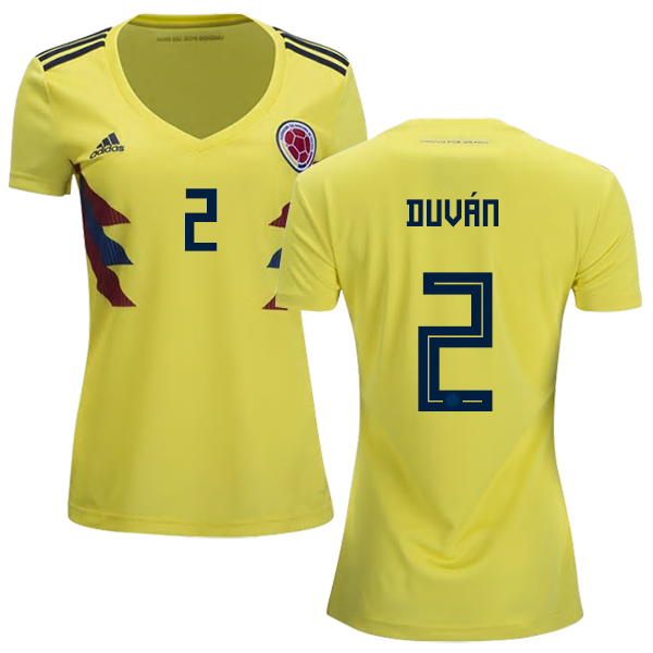 Women's Colombia #2 Duvan Home Soccer Country Jersey - Click Image to Close